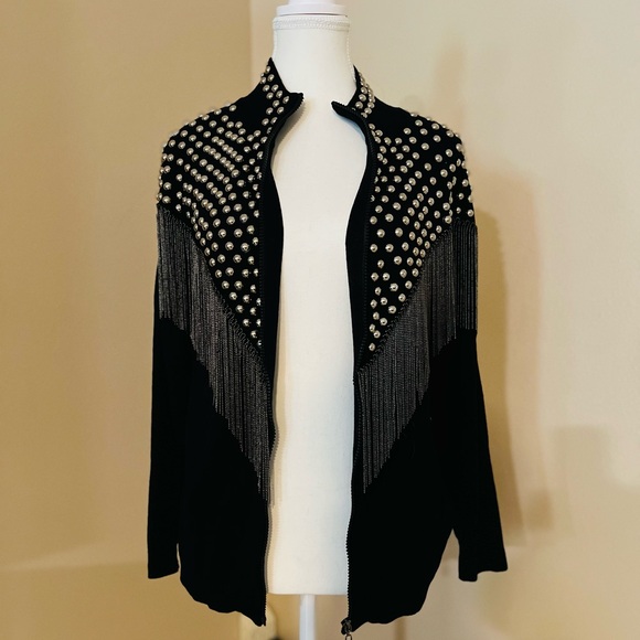 Source Unknown Jackets & Blazers - 🔥One of a kind. RARE custom made Heavy Silver Studded Fringe Jacket🔥